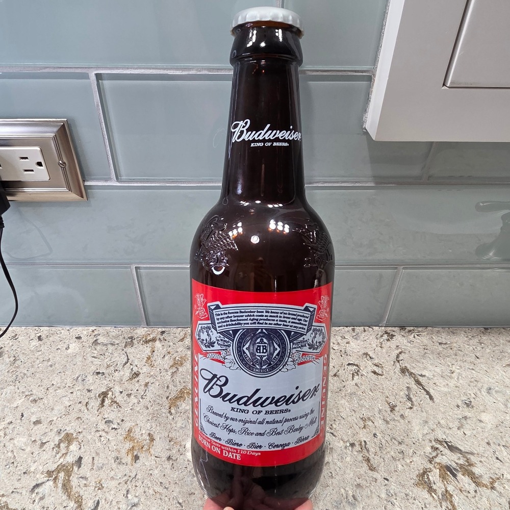 Budweiser King of Beers Brown Glass Bottle Unique Shape Embossed Design 14"